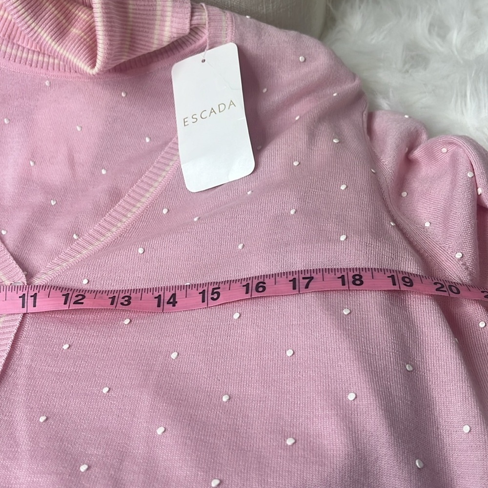 ESCADA PINK SILK CASHMERE WOOL POLKA DOT CARDIGAN SET VINTAGE - Picture 4 of 11